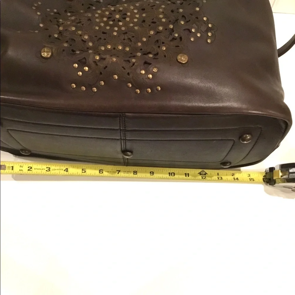 🆕 Platania Brown Italian Leather Large Satchel Slouchy Bag  Stud Details